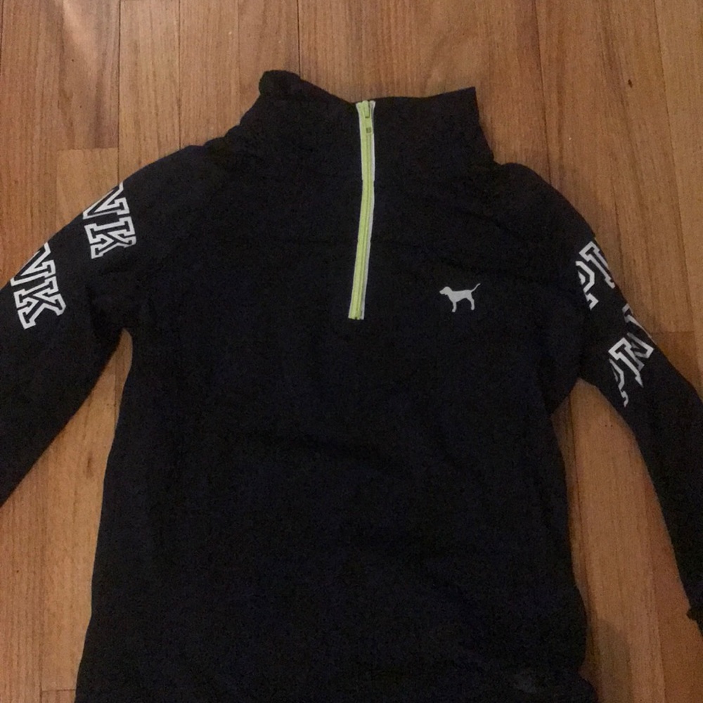 zipper in the back, half zip sweatshirt